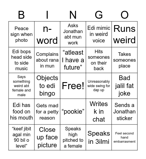 Edward fosho bingo card Bingo Card