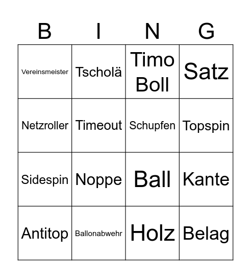 Tischtennis Weihnachtsbingo Card