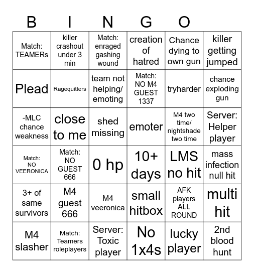 Forsaken BINGO!! Bingo Card