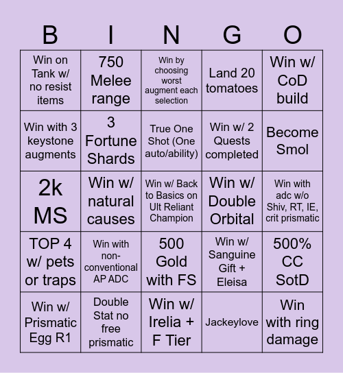 Arena Gaming Bingo Card