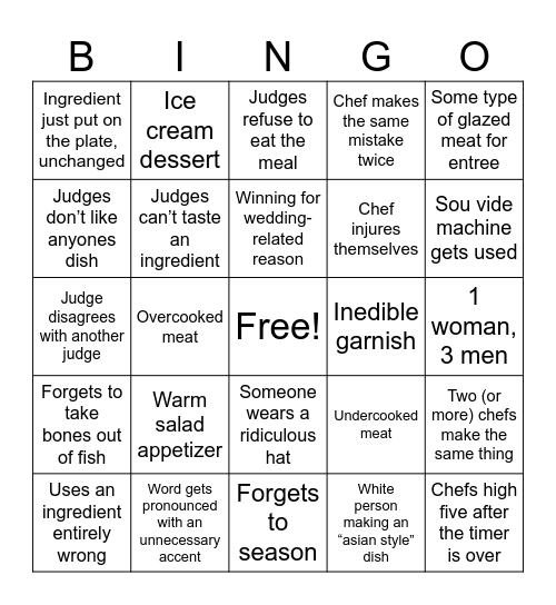 Chopped Bingo Card