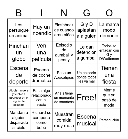 Gumball Bingo Card