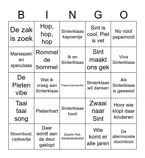 Sinterklaasbingo Card