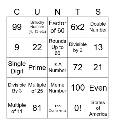 Number Bingo Card