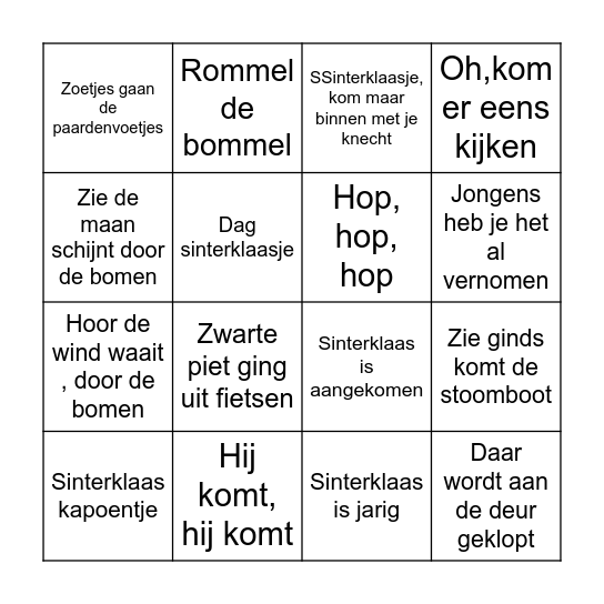 Sinterklaas Bingo Card