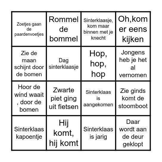 Sinterklaas Bingo Card