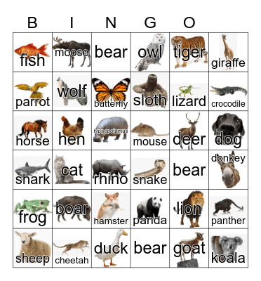 Animals Bingo Card