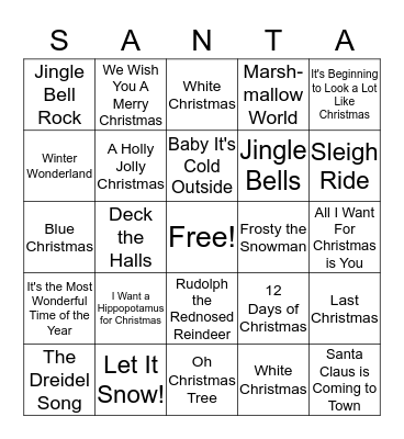 Holiday Songs Bingo Card