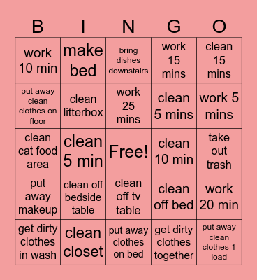 ch0re b1ng0 Bingo Card