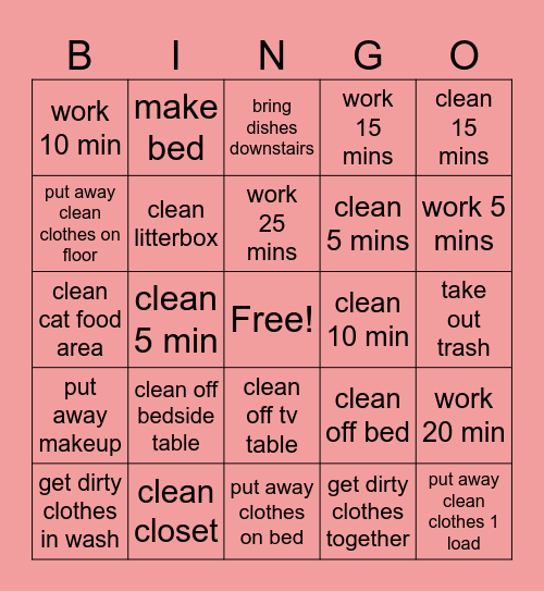 ch0re b1ng0 Bingo Card