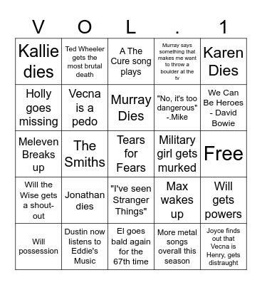 Stranger Things 5 Bingo Card