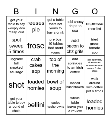 woopty doo Bingo Card