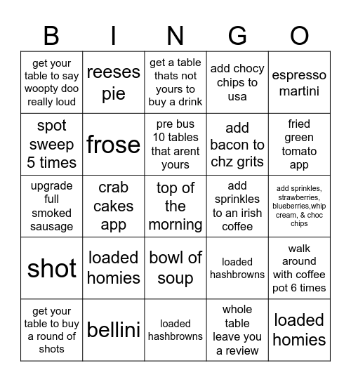 woopty doo Bingo Card
