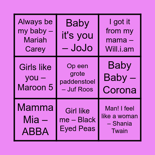 Nikita's baby muziekbingo Card
