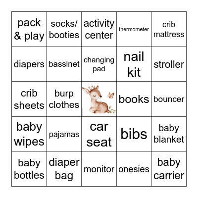 Baby shower BINGO Card