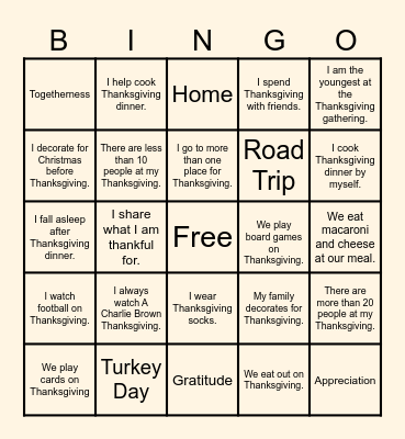 Thanksgiving BINGO Time! Bingo Card