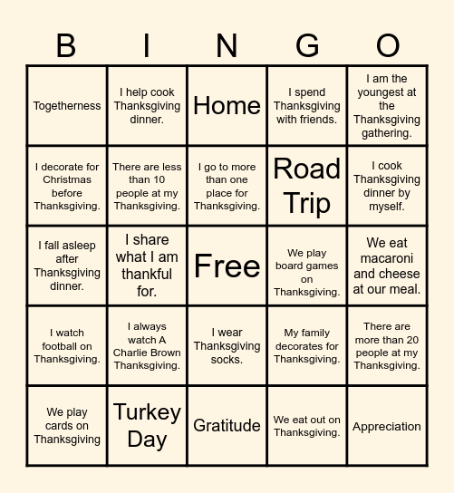 Thanksgiving BINGO Time! Bingo Card