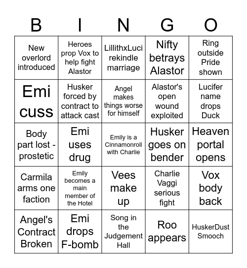 Hazbin Hotel S3 Bingo! Bingo Card