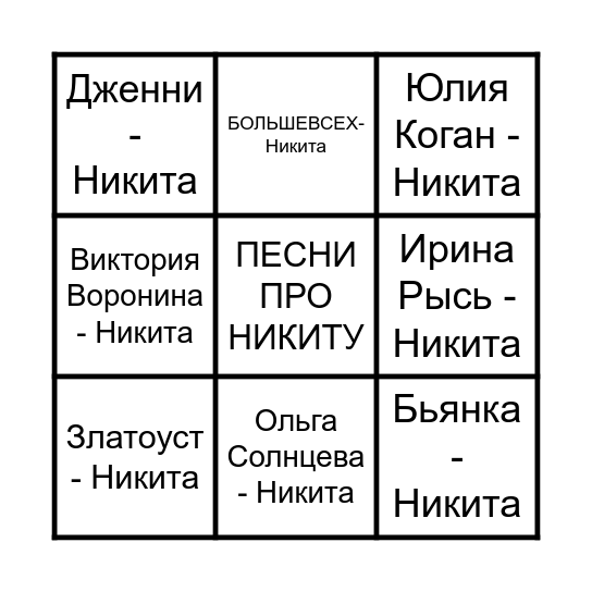 НИКИТА БИНГО Bingo Card