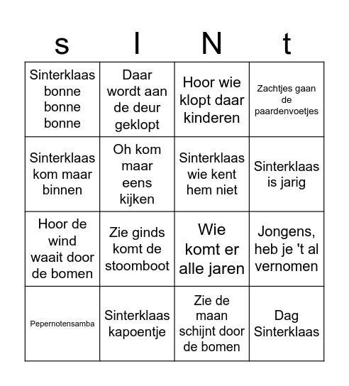 Sinterklaasliedjes 2025 Bingo Card