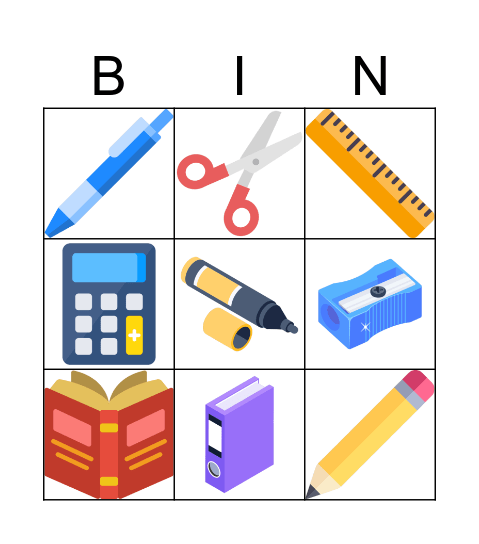 El material escolar Bingo Card