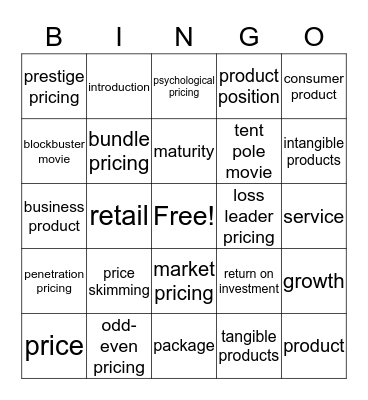 Products & Pricing Bingo Card