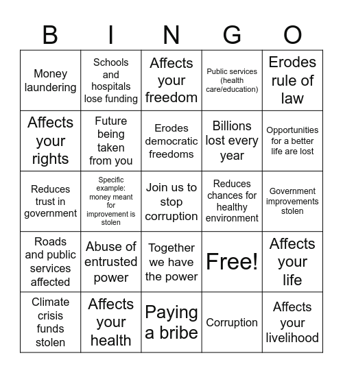 Hear It, Mark It: Stop Corruption! Bingo Card