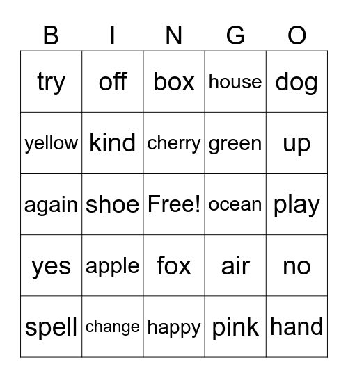 Side Words Bingo Card