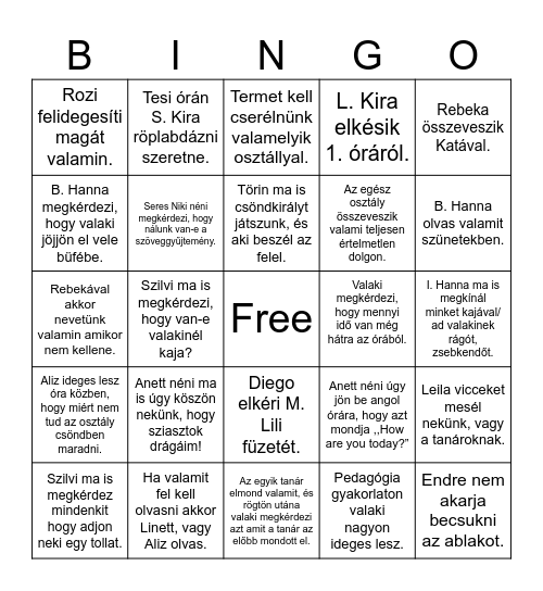 Osztály bingó Bingo Card