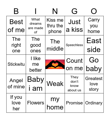 Love Songs Bingo Card