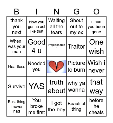 Breakup Songs Bingo Card