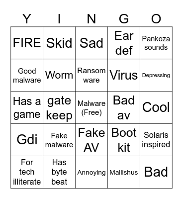 Malware Bingo Card