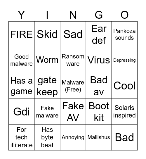 Malware Bingo Card