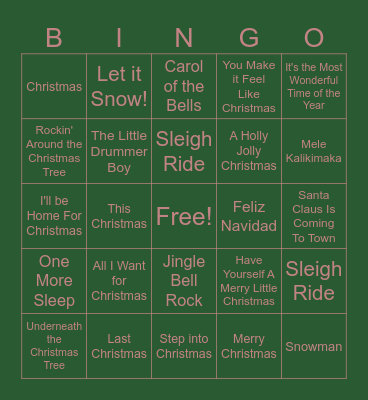 Christmas Songs In A Big Big Bug Bingo Card