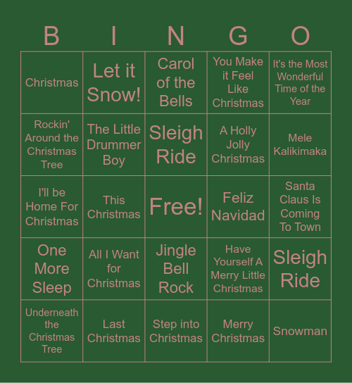 Christmas Songs In A Big Big Bug Bingo Card