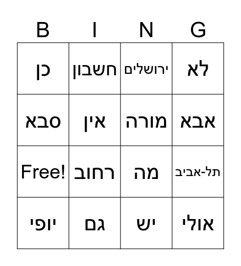 הכל חדש 7 חטב"ב אורנה לוי Bingo Card