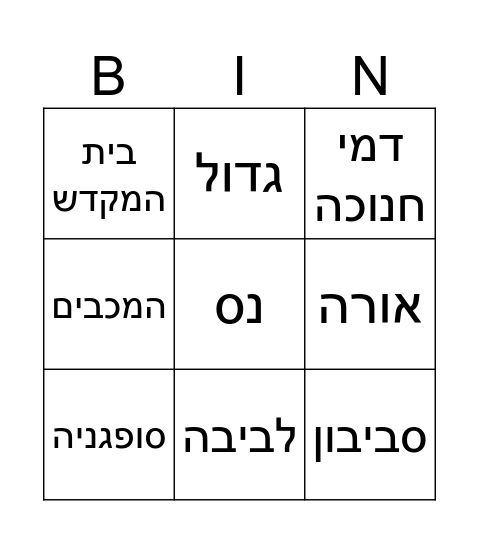 חנוכה Bingo Card