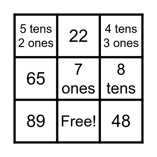 Place Value Bingo Card