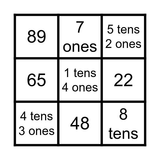 Place Value Bingo Card