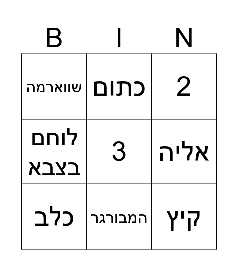 יום הולדת(: Bingo Card