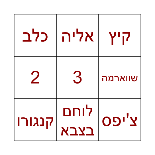 יום הולדת(: Bingo Card
