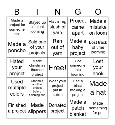 Loom knitting Bingo Card