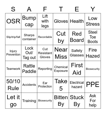 Safety Bingo Card