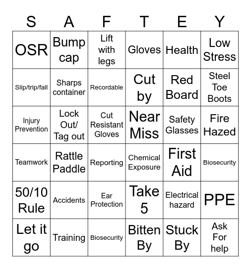 Safety Bingo Card