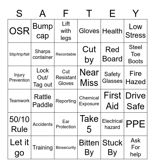 Safety Bingo Card