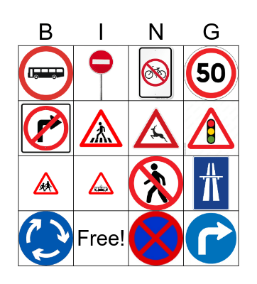 Road Signs Bingo Card