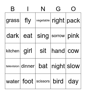 Analogies Bingo Card