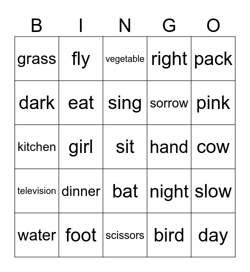Analogies Bingo Card
