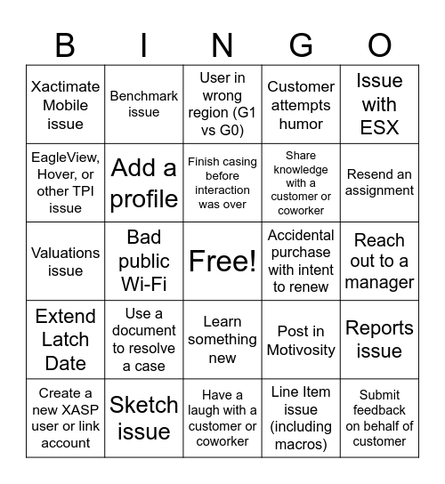 X Support Bingo! Bingo Card