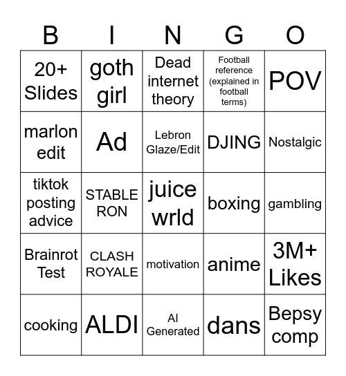 TikTok Bingo 2025 Edition Bingo Card